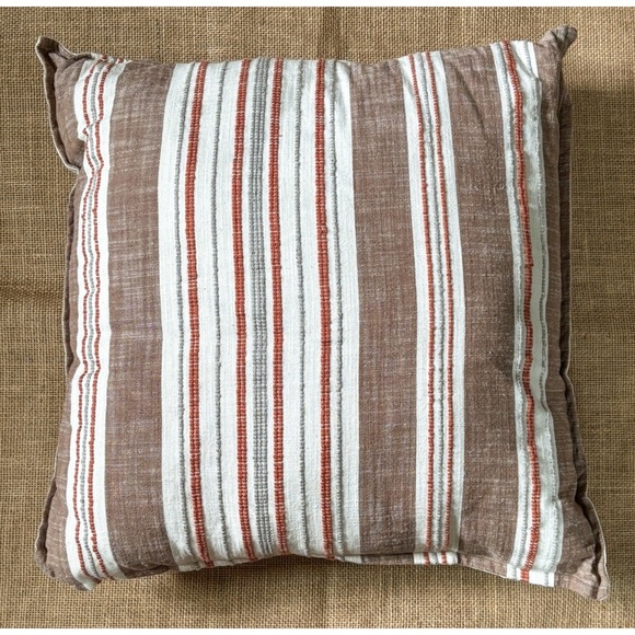 Kirklands Striped Throw Pillow Brown Orange Gray Cream Cottage Core Farmhouse - Picture 1 of 3